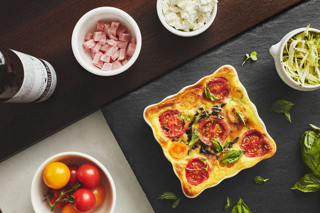 Clafoutis de jambon, fromage chèvre et Sirop d’érable La Mirablière
