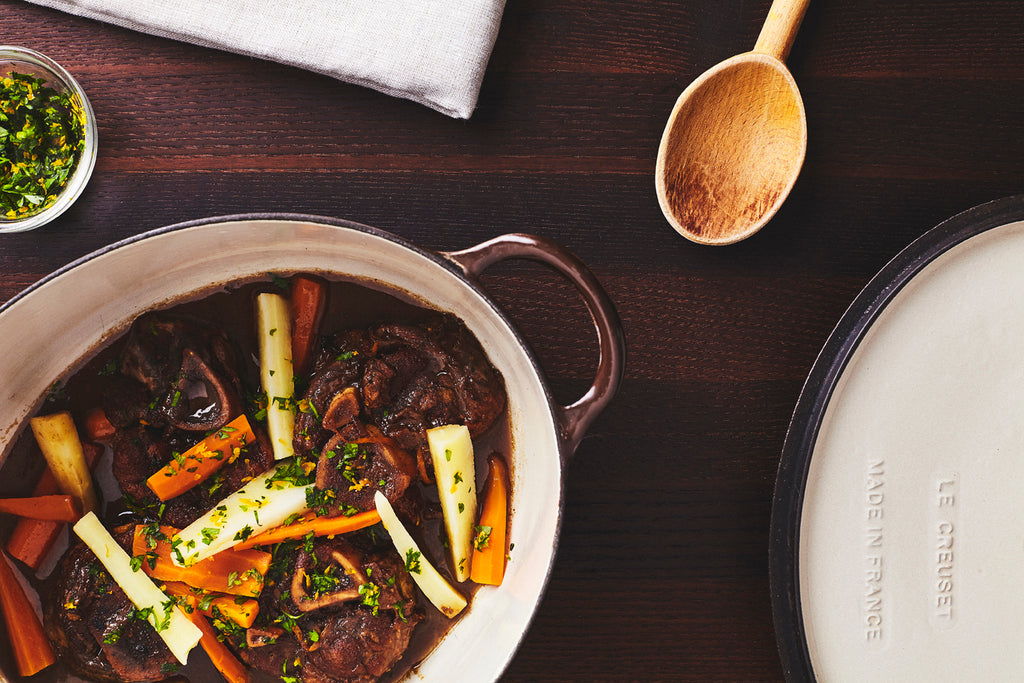 Osso-Buco de porc, panais et carottes, sirop d’érable La Mirablière, gremolata
